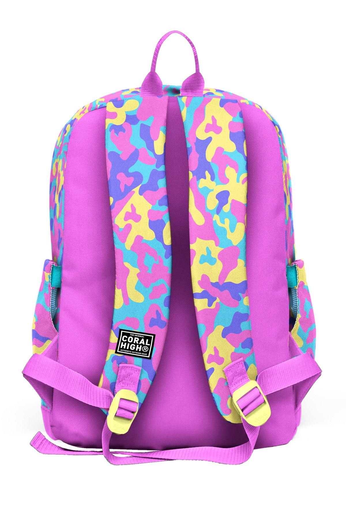 Coral High Kız Çocuk Pembe Sarı Kamuflaj İlkokul Sırt Çantası (Dört Bölme) 33201