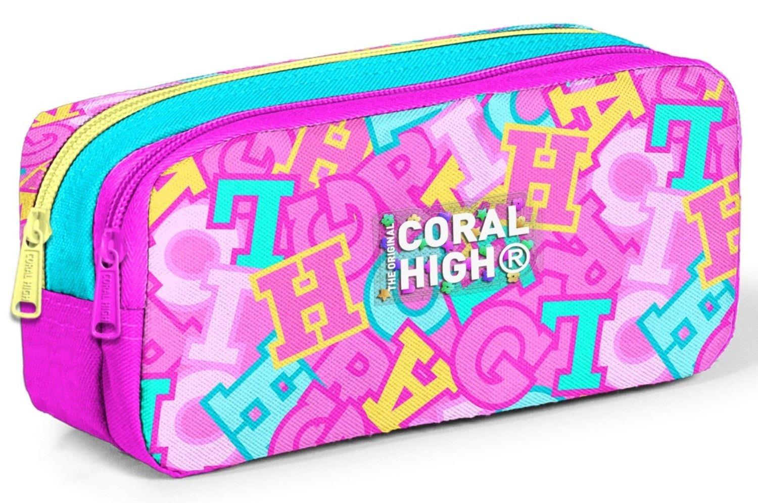 Coral High Kız Çocuk Pembe Su Yeşili Harf Baskılı İki Bölmeli Kalem Çantası/Kalemlik 31041