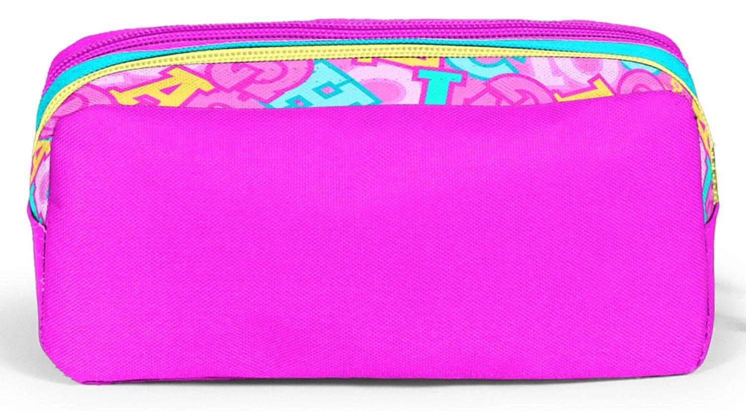 Coral High Kız Çocuk Pembe Su Yeşili Harf Baskılı İki Bölmeli Kalem Çantası/Kalemlik 31041