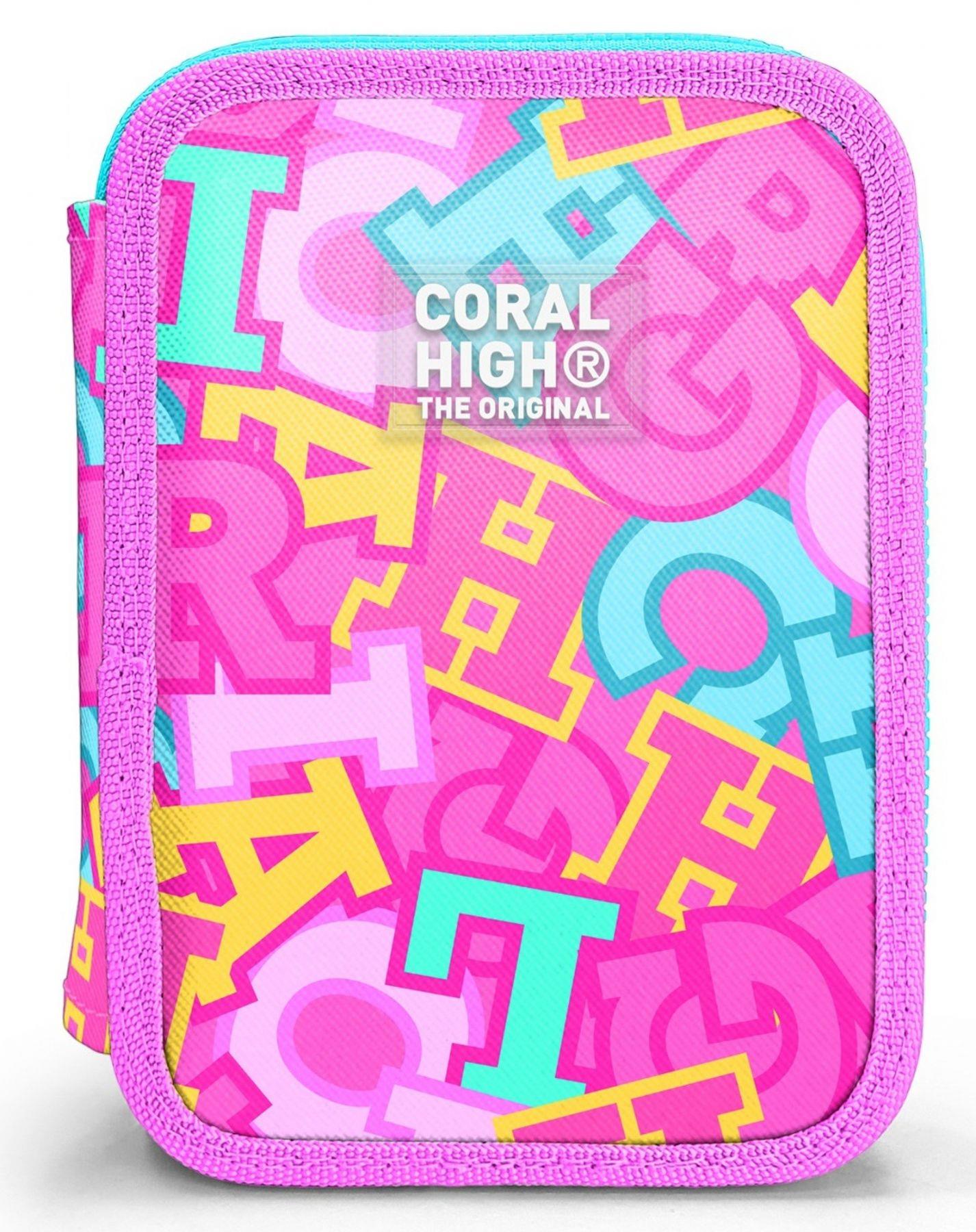 Coral High Kız Çocuk Pembe Su Yeşili Harf Baskılı Katlı Organizer Kalemlik (Kalem Kutusu) 31112
