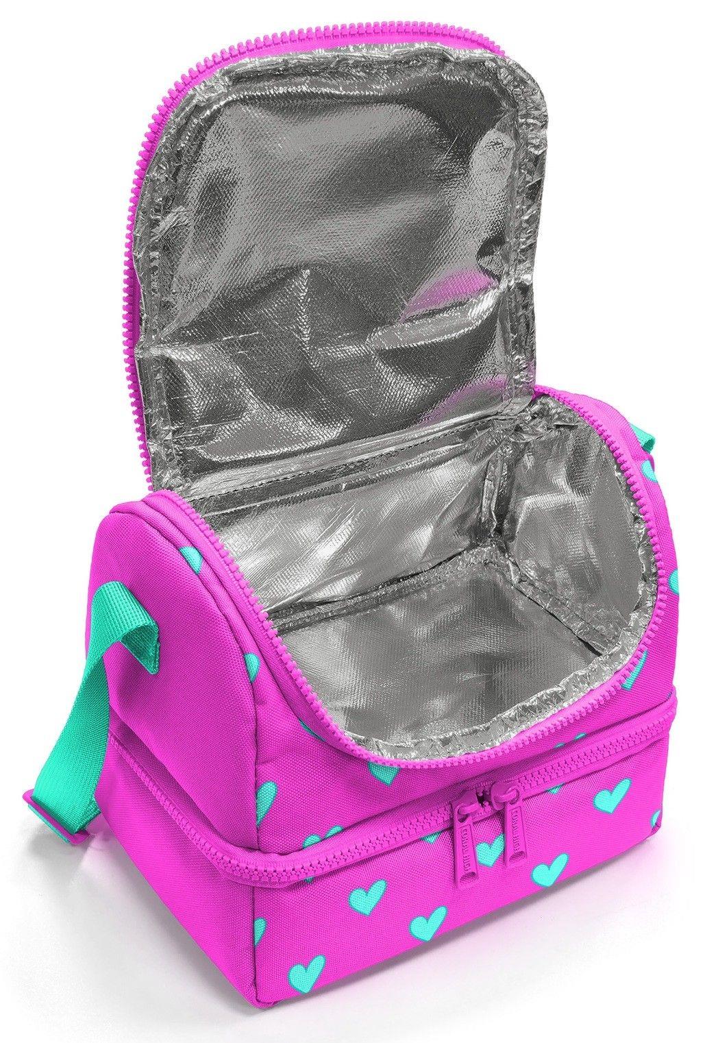 Coral High Kız Çocuk Pembe Su Yeşili Kalp Baskılı İki Katlı Okul Beslenme Çantası 37212