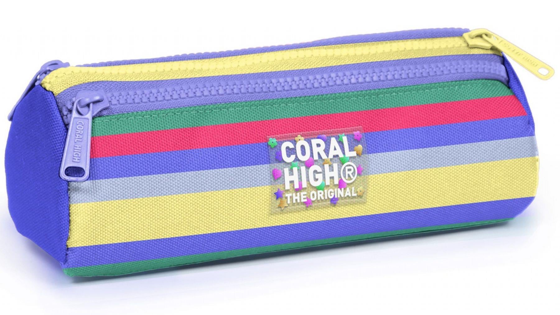 Coral High Kız Çocuk Renkli Çizgi Desenli Üç Gözlü Okul Kalem Çantası 31002