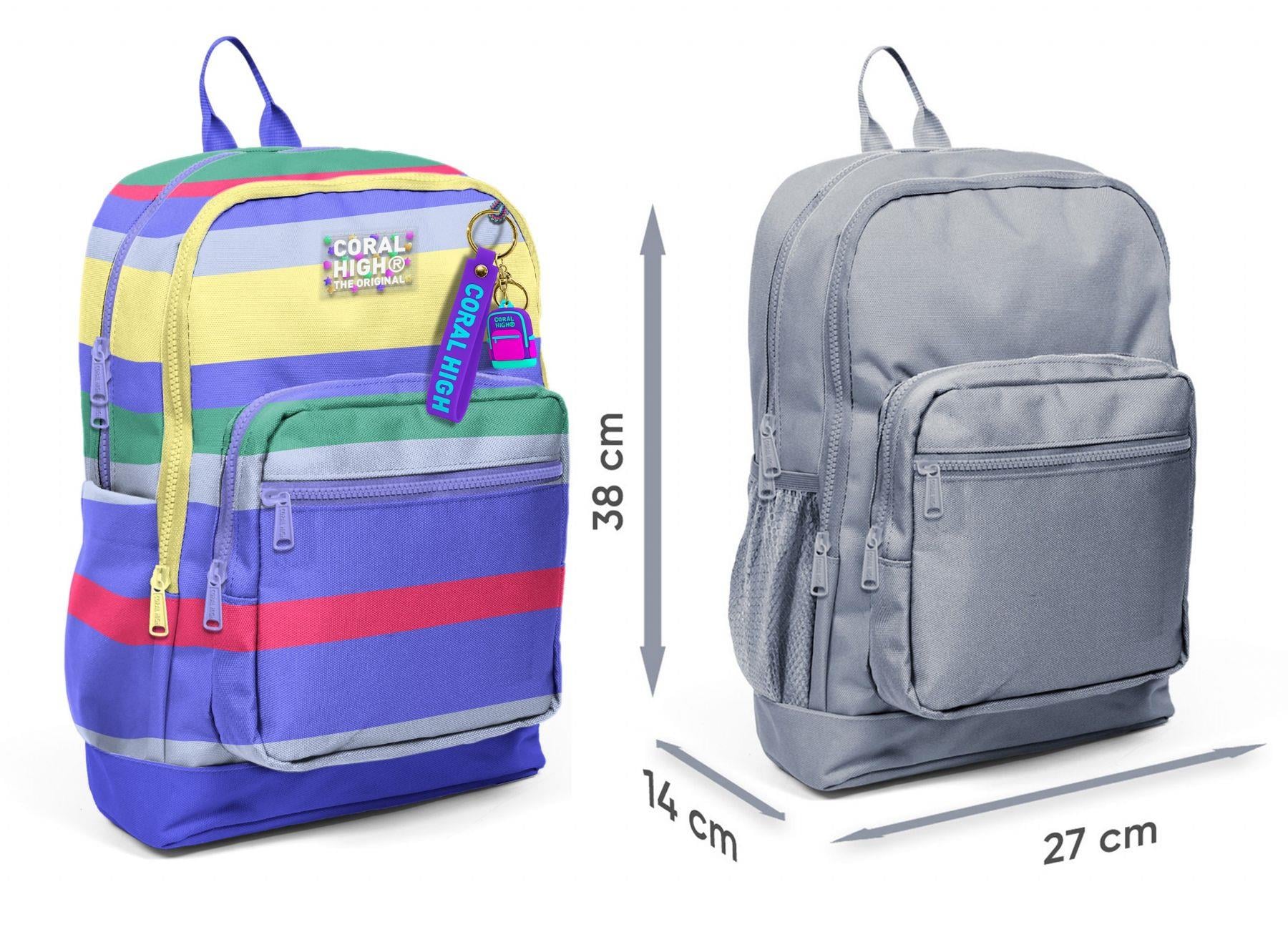 Coral High Kız Çocuk Renkli Çizgi Desenli İlkokul Sırt Çantası (Dört Bölme) 33202
