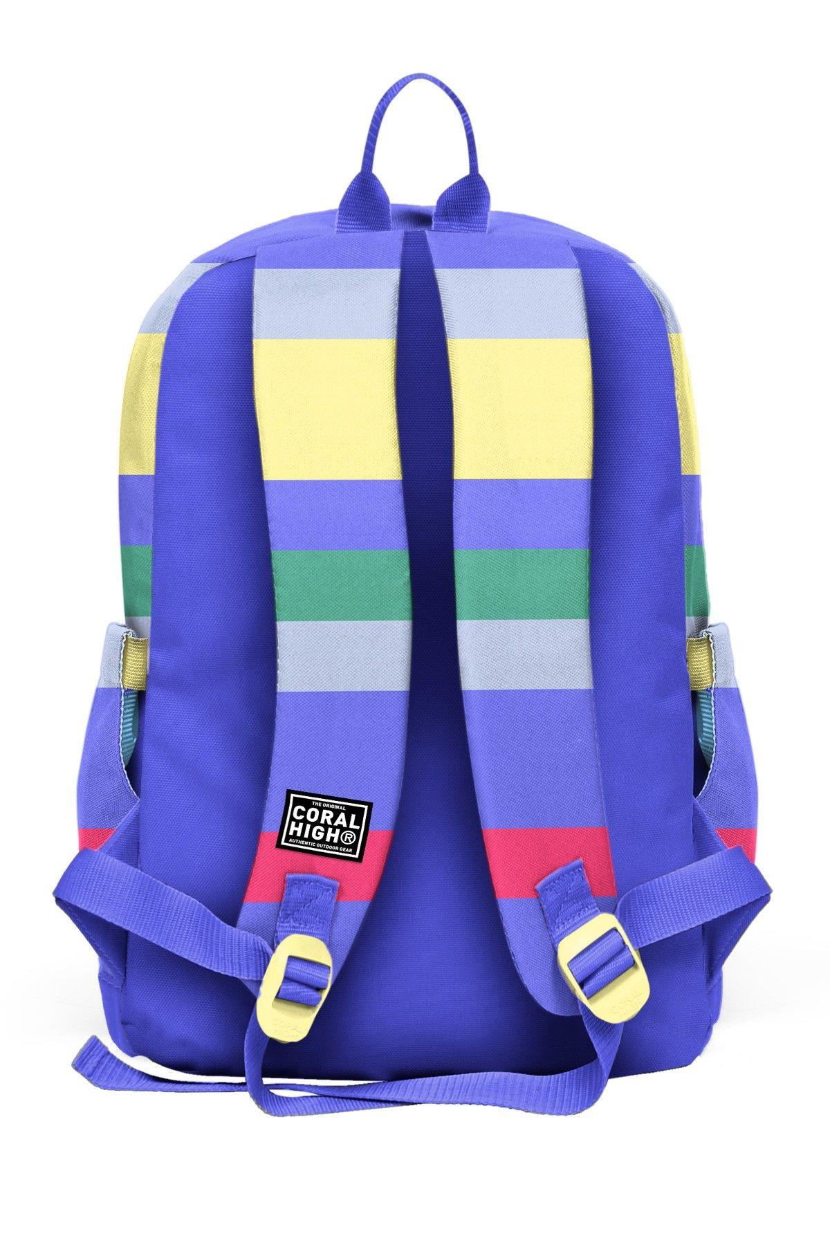Coral High Kız Çocuk Renkli Çizgi Desenli İlkokul Sırt Çantası (Dört Bölme) 33202
