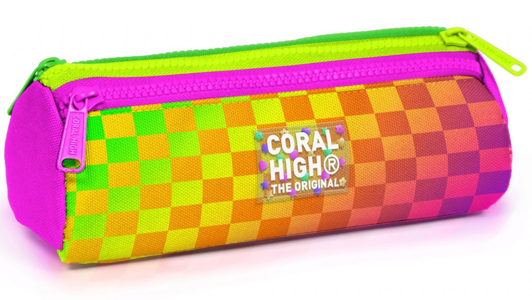 Coral High Kız Çocuk Sarı Mor Dama Desenli Üç Gözlü Okul Kalem Çantası 31003