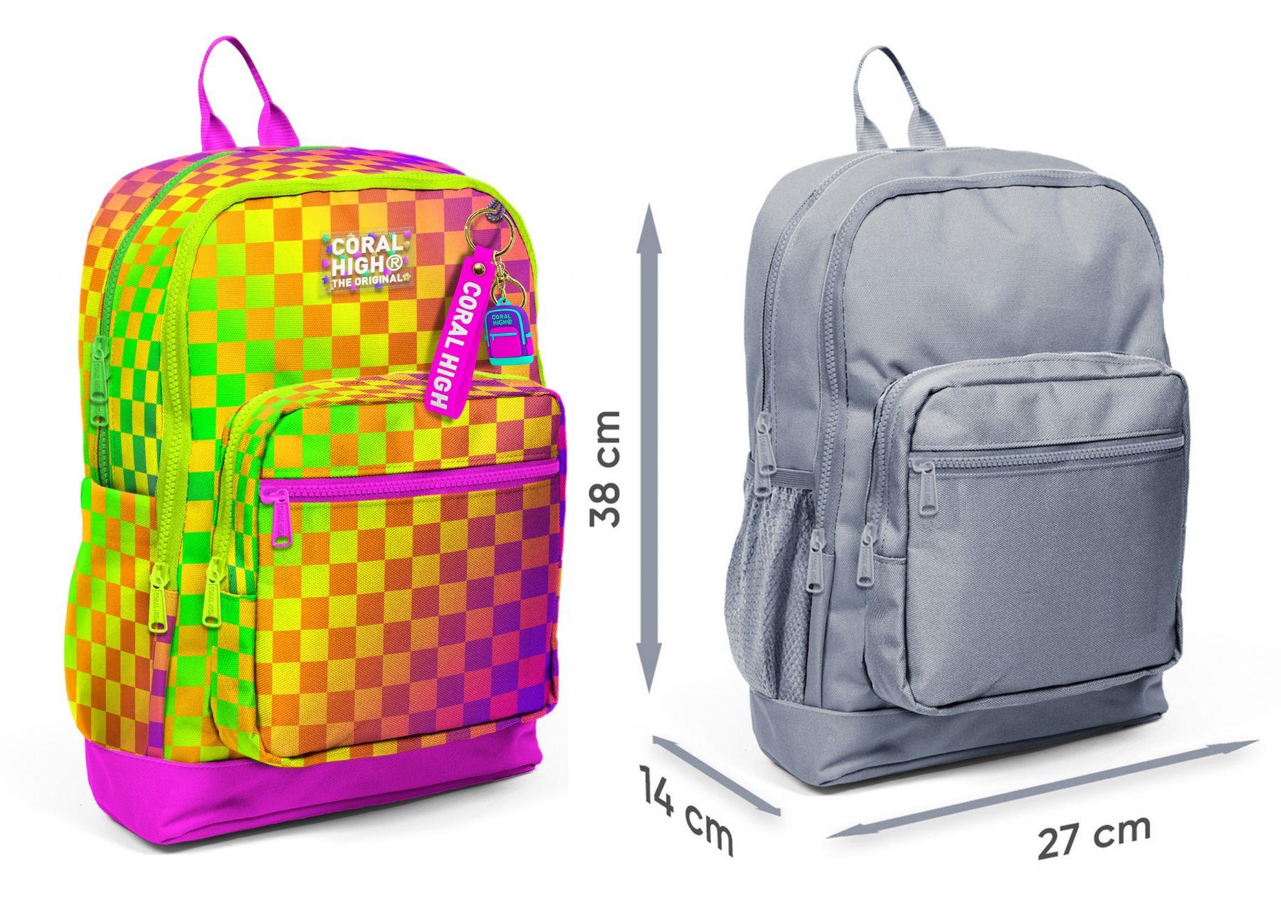 Coral High Kız Çocuk Sarı Mor Dama Desenli İlkokul Sırt Çantası (Dört Bölme) 33203