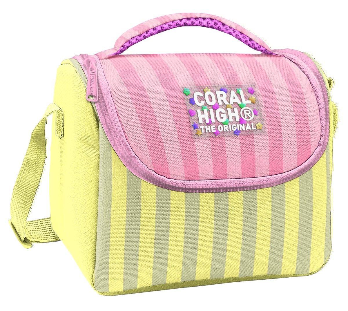 Coral High Kız Çocuk Sarı Pembe Çizgi Desenli Isı Yalıtımlı Beslenme Çantası 37123