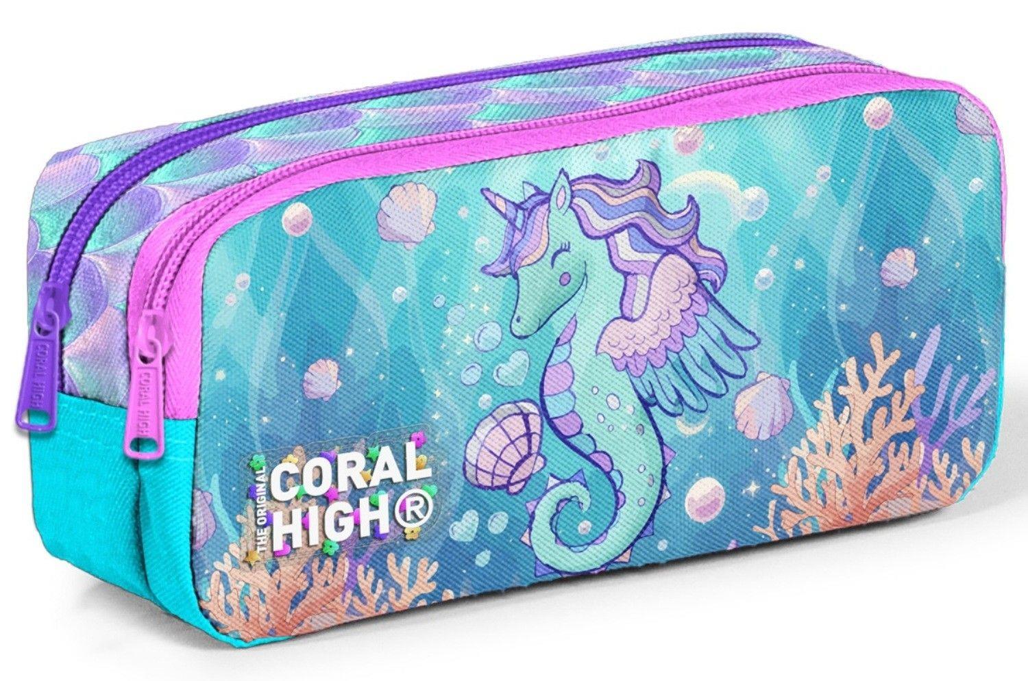 Coral High Kız Çocuk Su Yeşili Unicorn Baskılı İki Bölmeli Kalem Çantası/Kalemlik 31056