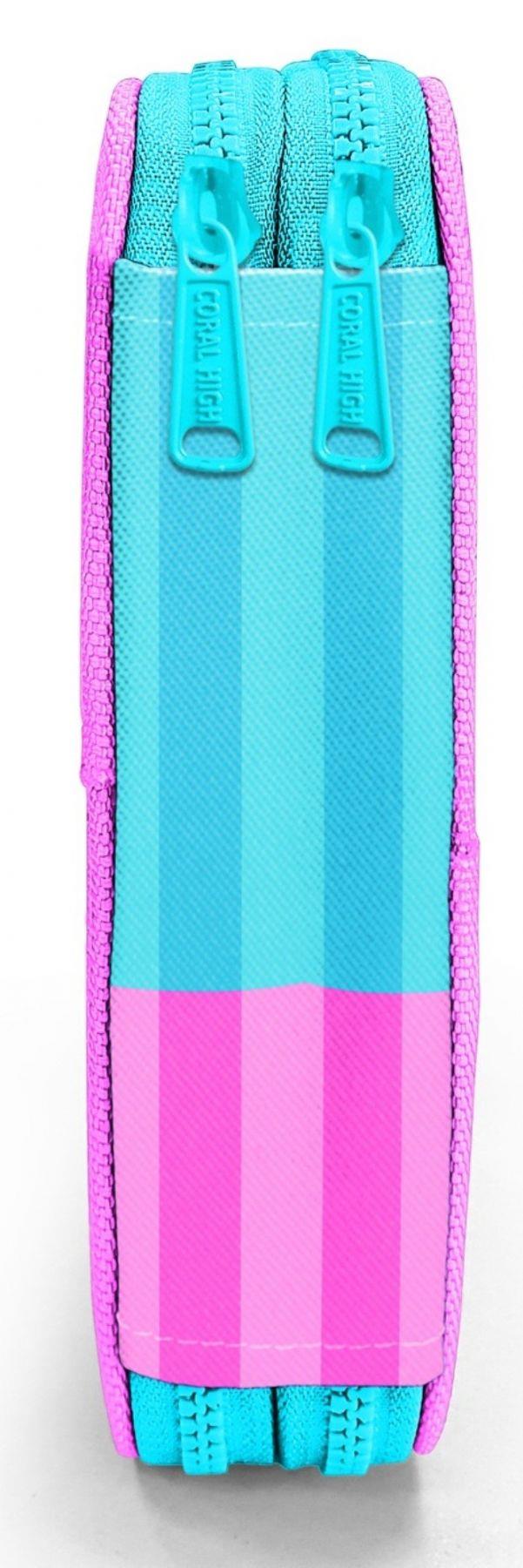 Coral High Kız Çocuk Turkuaz Pembe Çizgi Desenli Katlı Organizer Kalemlik (Kalem Kutusu) 31120