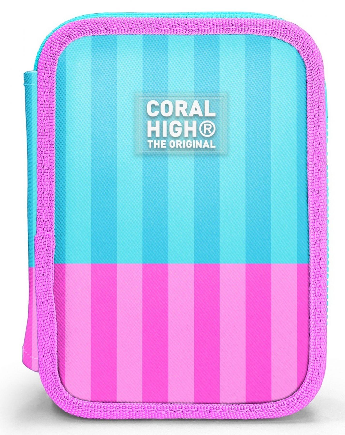 Coral High Kız Çocuk Turkuaz Pembe Çizgi Desenli Katlı Organizer Kalemlik (Kalem Kutusu) 31120