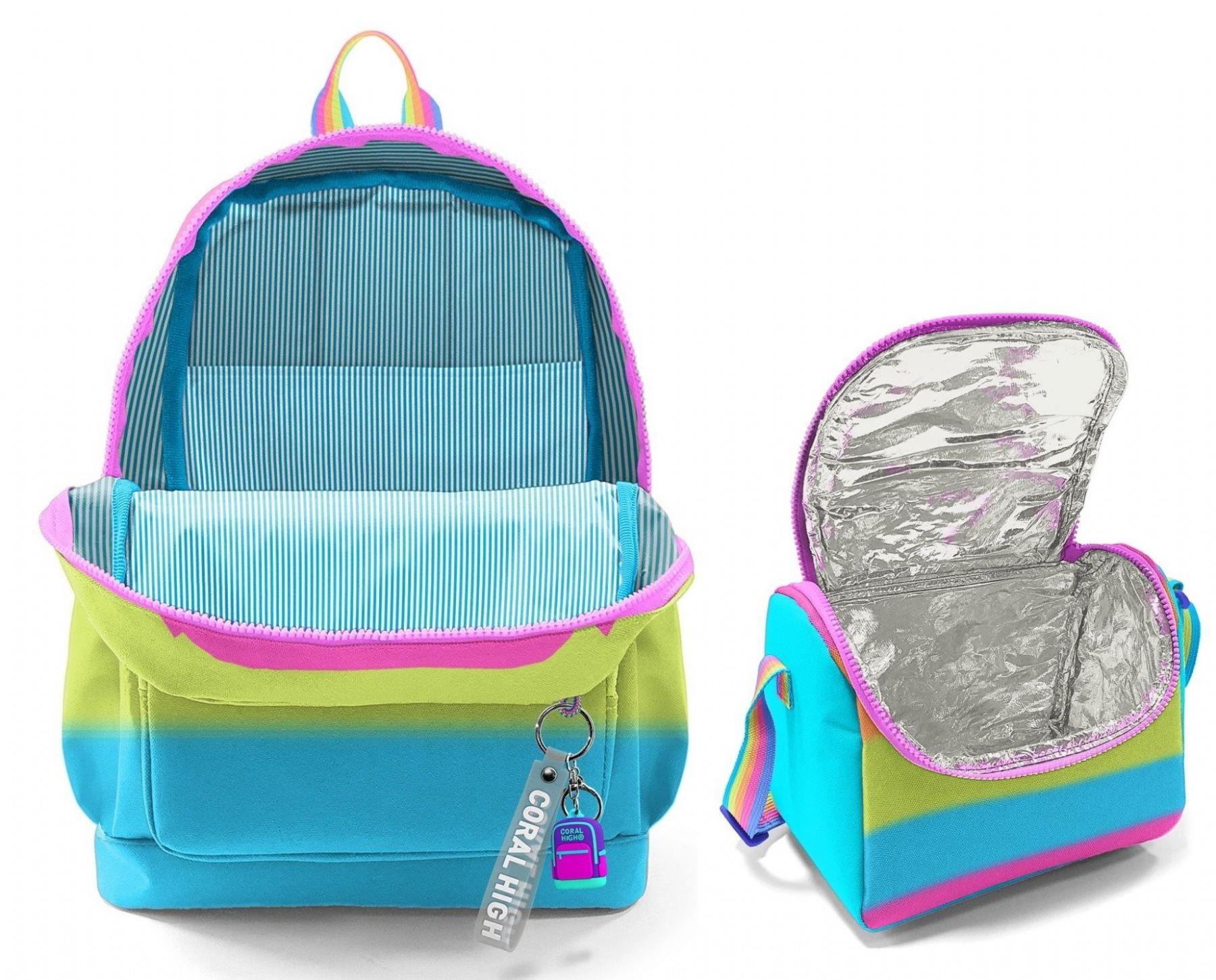 Coral High Kız Çocuklar İçin Dayanıklı İkili İlk Okul Çanta Seti  - Pembe Turuncu Renk Geçişli