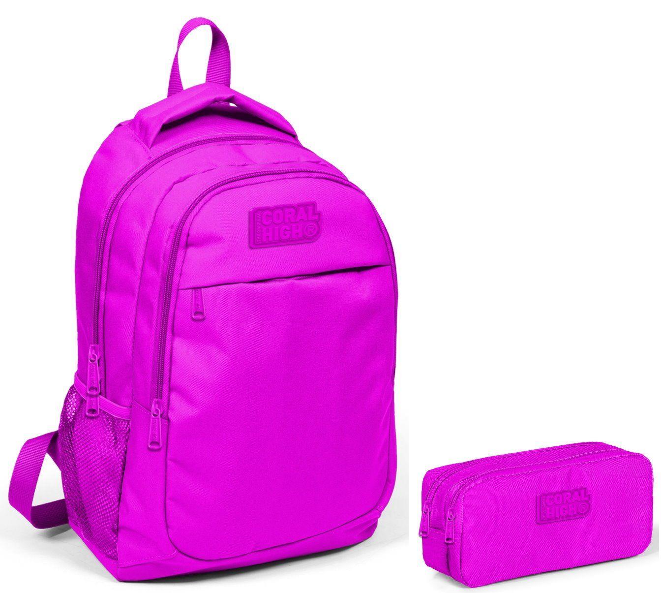 Coral High Koyu Pembe İlkokul Çantası ve Kalemlik Seti