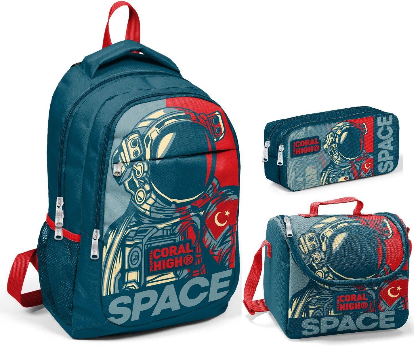 Coral High Lacivert Astronot Erkek İlkokul 3'lü Çanta Seti