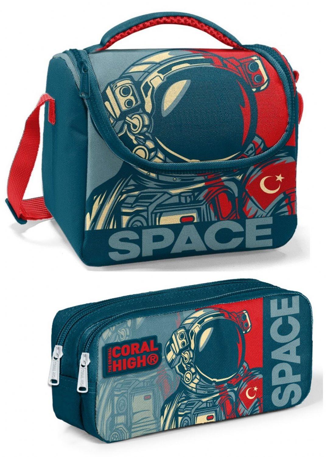 Coral High Lacivert Kırmızı Astronot Erkek Çocuk Beslenme Çantası Seti