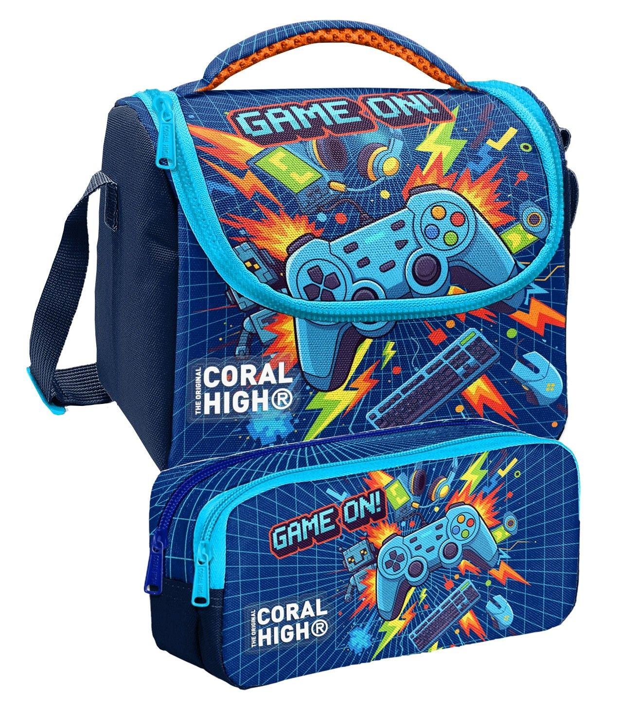 Coral High Lacivert Turuncu Joystick Baskılı Erkek Çocuk Beslenme ve Kalem Çantası Seti (37151+31051)