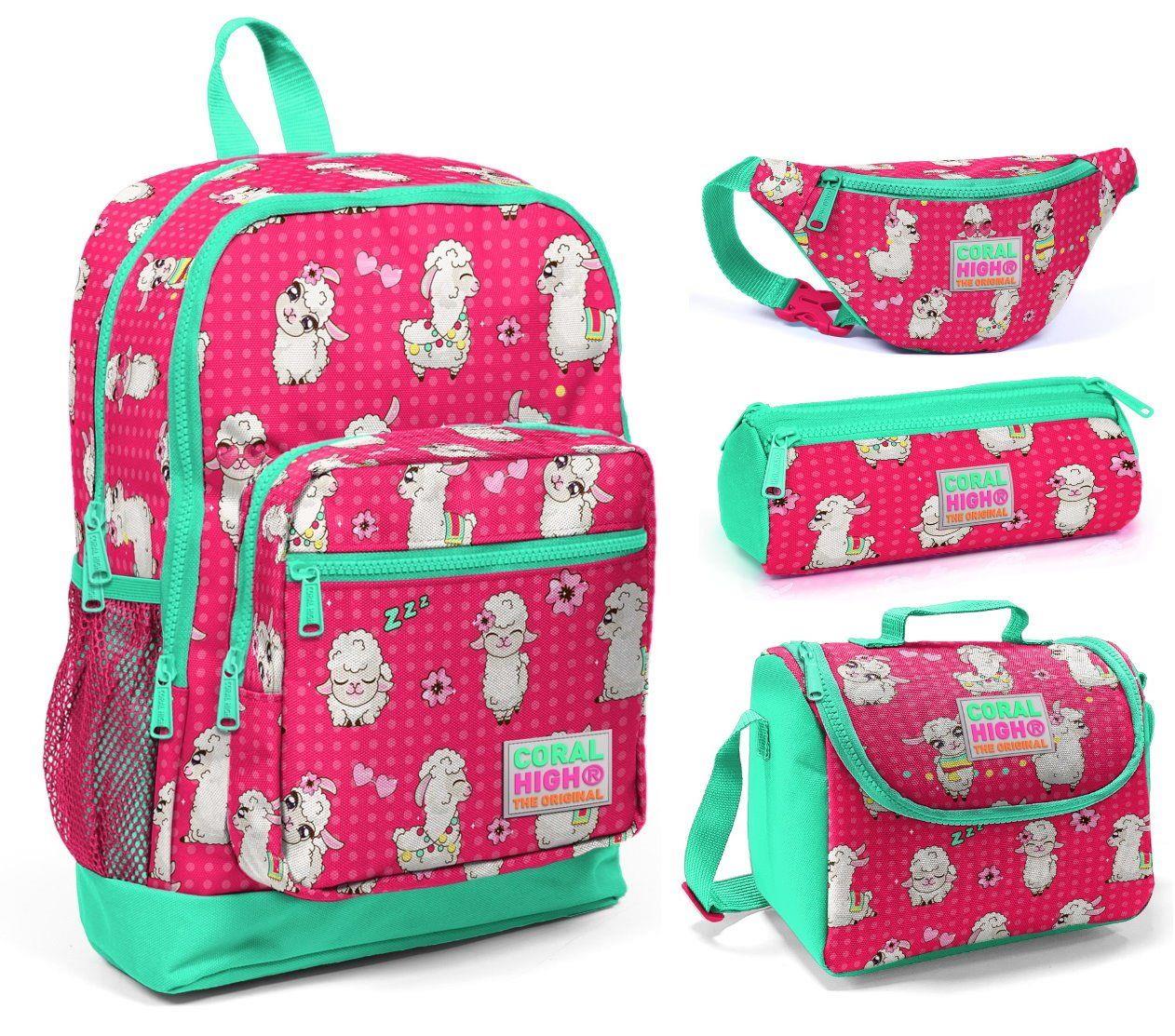 Coral High Lama Baskılı 4'lü İlkokul Çanta Seti - Kız Çocuk