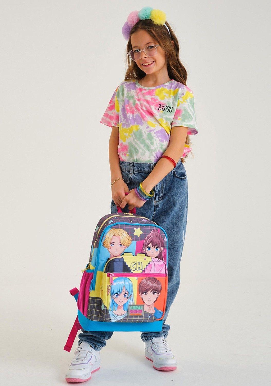 Coral High Mavi Pembe Anime Okul Sırt ve Beslenme Çantası Seti