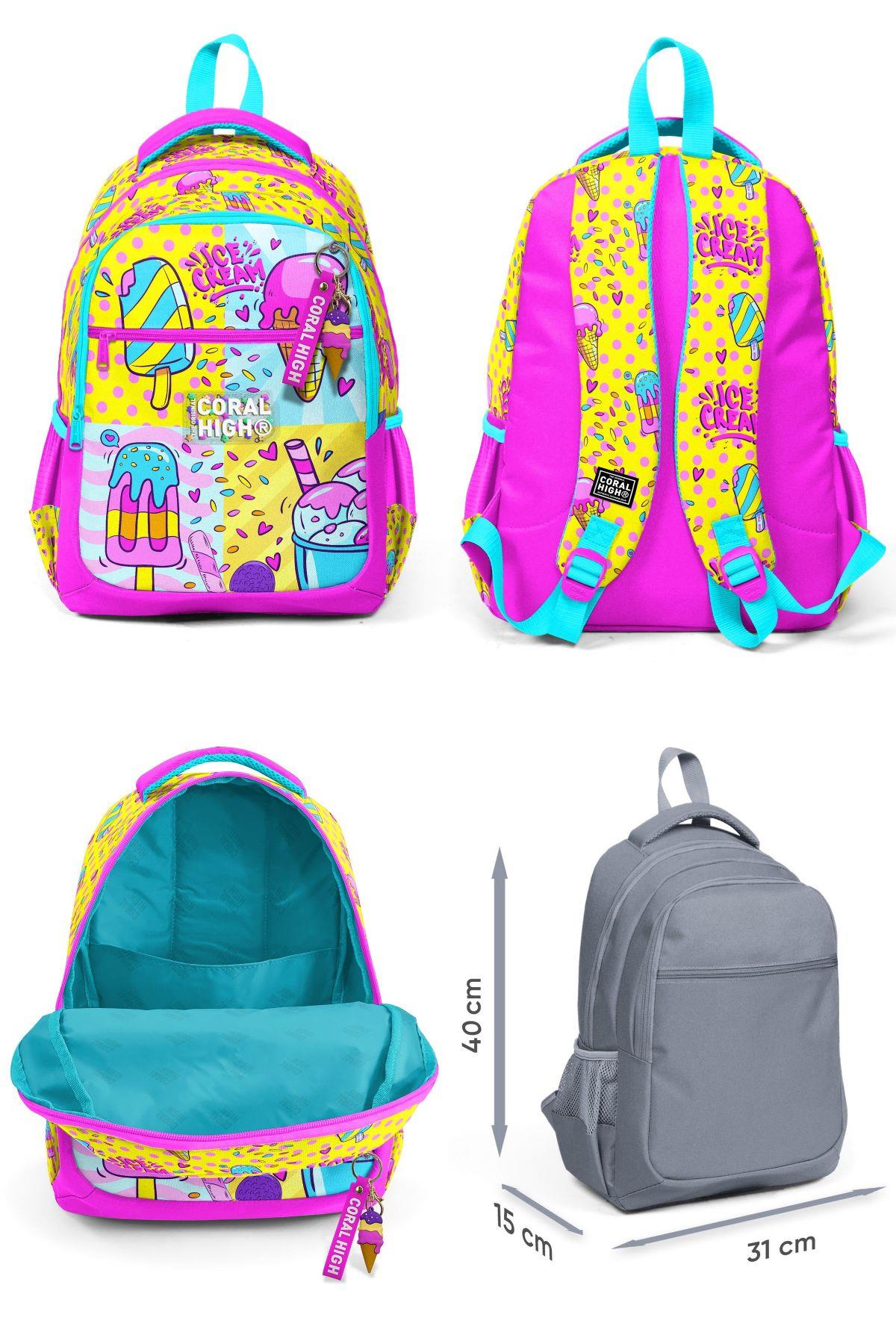 Coral High Mixed Dondurma Desenli Kız Çocuk Beşli Okul Çanta Seti - İlkokul İçin Uygun