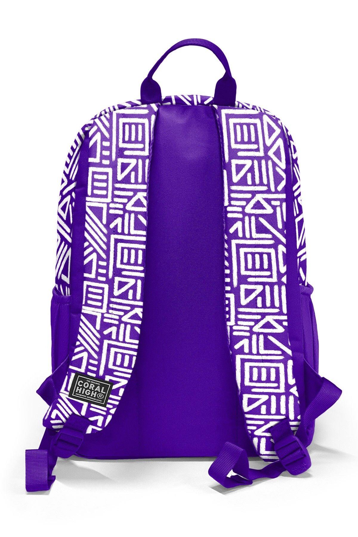 Coral High Mor Beyaz Geometrik Desenli 3'lü Okul Çanta Seti SET0123683 - Kız