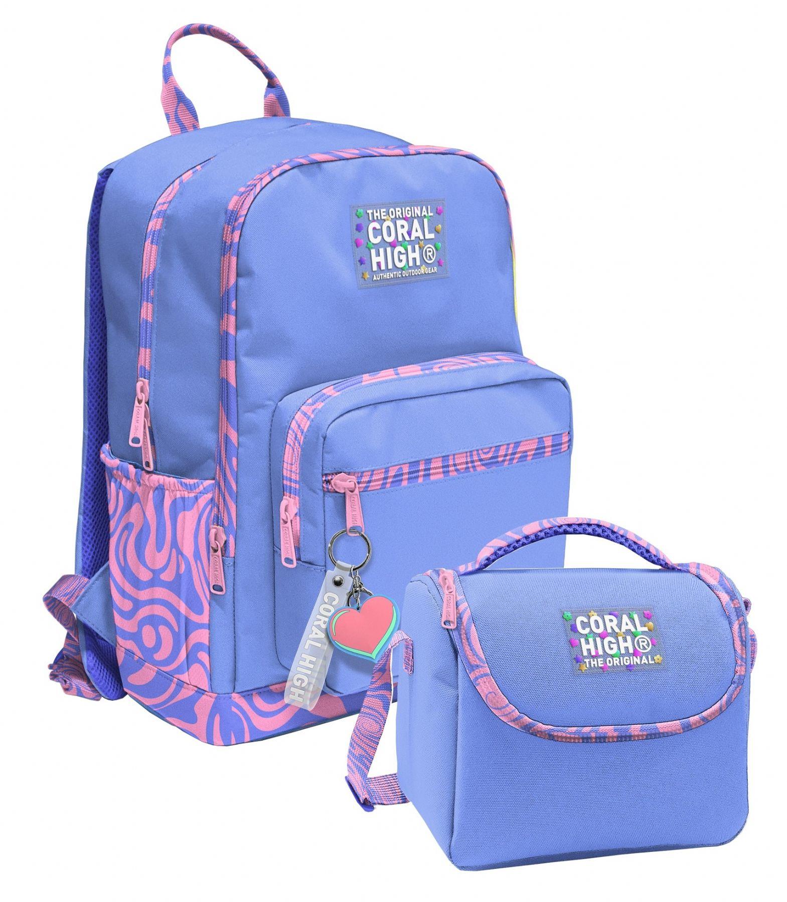 Coral High Mor Dalga Desenli (Kız Çocuk) Okul Sırt ve Beslenme Çantası Seti - SETYGN33227B