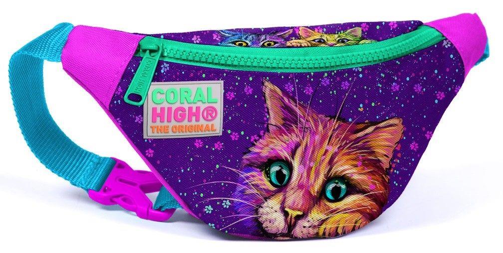 Coral High Mor Kedi Üçlü Okul Çantası ve Bel Çantası Seti