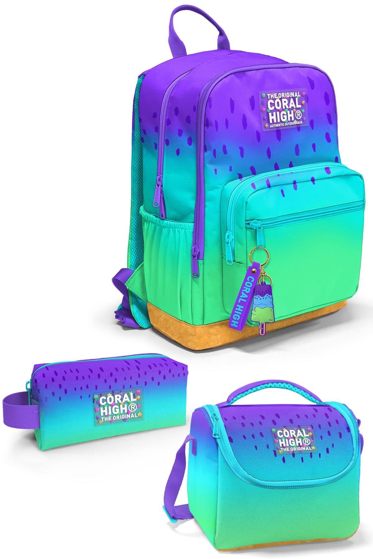 Coral High Mor Lila Renk Geçişli 3'lü Okul Çanta Seti SET0123637