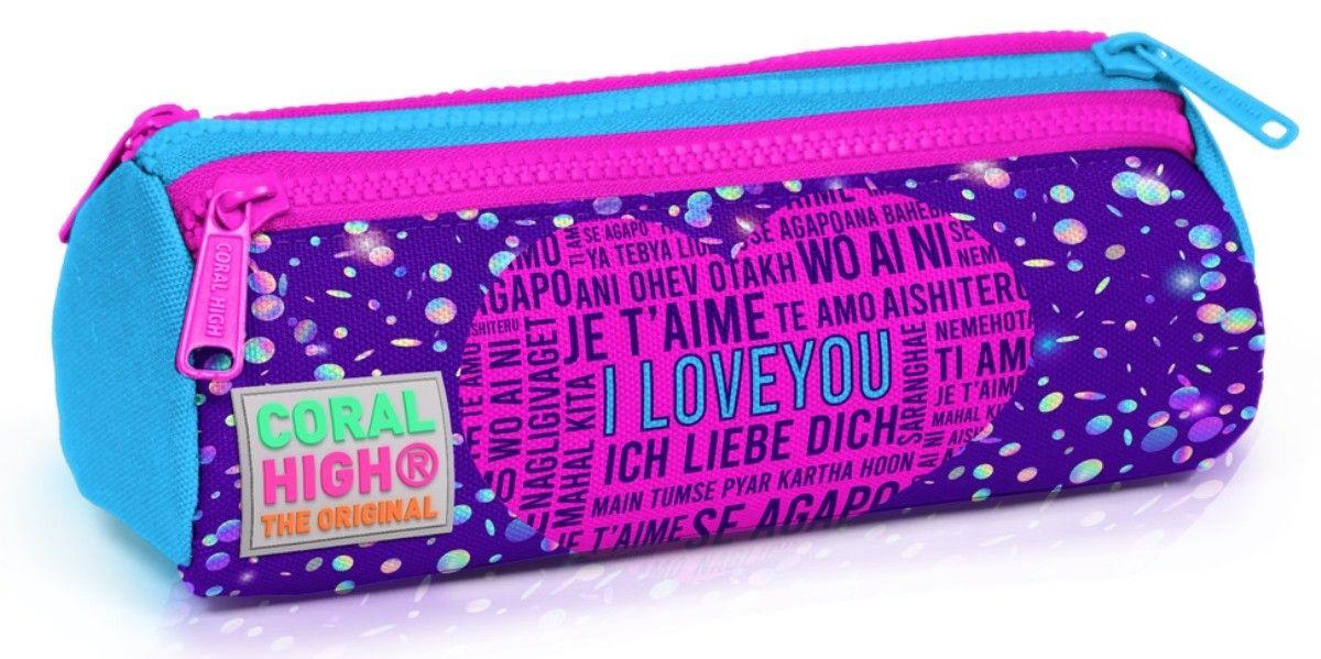 Coral High Mor Mavi Kalp USB Soketli Okul Çanta Seti ve Bel Çantası - Kız Çocuk