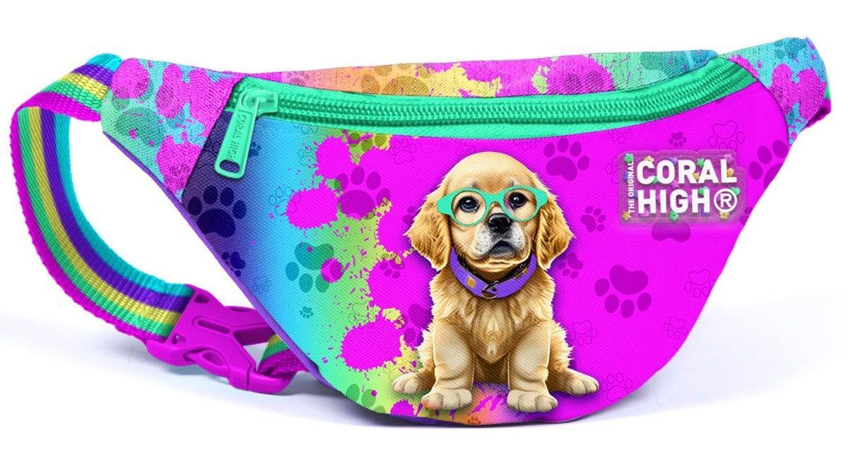 Coral High Mor Pembe Köpek Desenli Kız Çocuk Okul Beslenme Kalemlik ve Bel Çantası Seti - İlkokul İçin Uygun