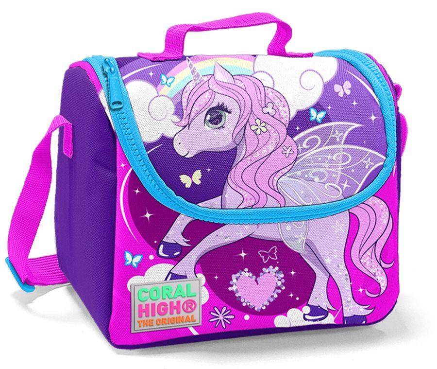 Coral High Mor Unicorn Baskılı Kız 3'lü İlkokul Çanta Seti