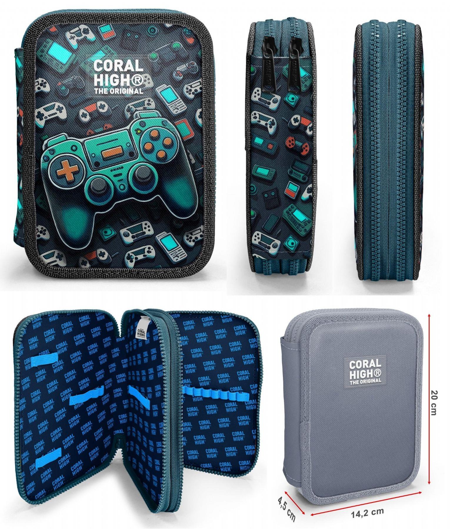 Coral High Nefti Yeşil Oyun Konsolu Erkek Çocuk Okul Çantası ve Organizer Kalemlik Seti