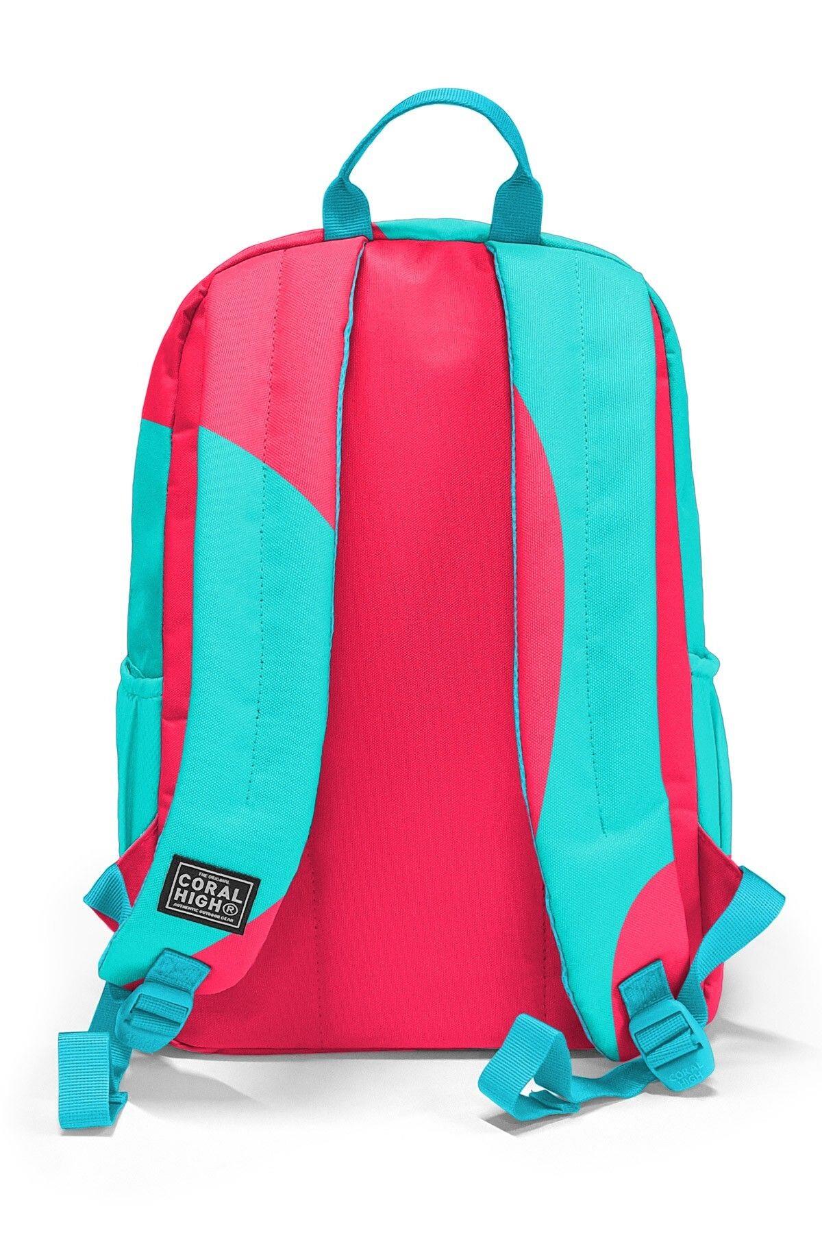 Coral High Neon Mercan Turkuaz Desenli 3'lü Okul Çanta Seti SET0123685 - Kız