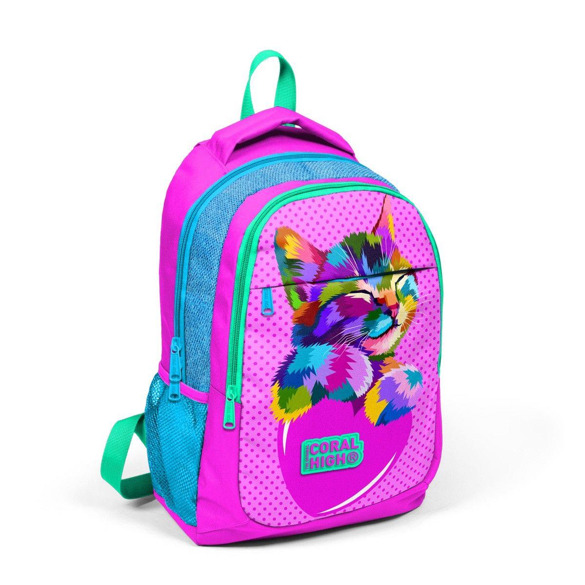 Coral High Okul Sırt Çantası ve Beslenme Çantası Pembe Kedi - Kız Çocuk