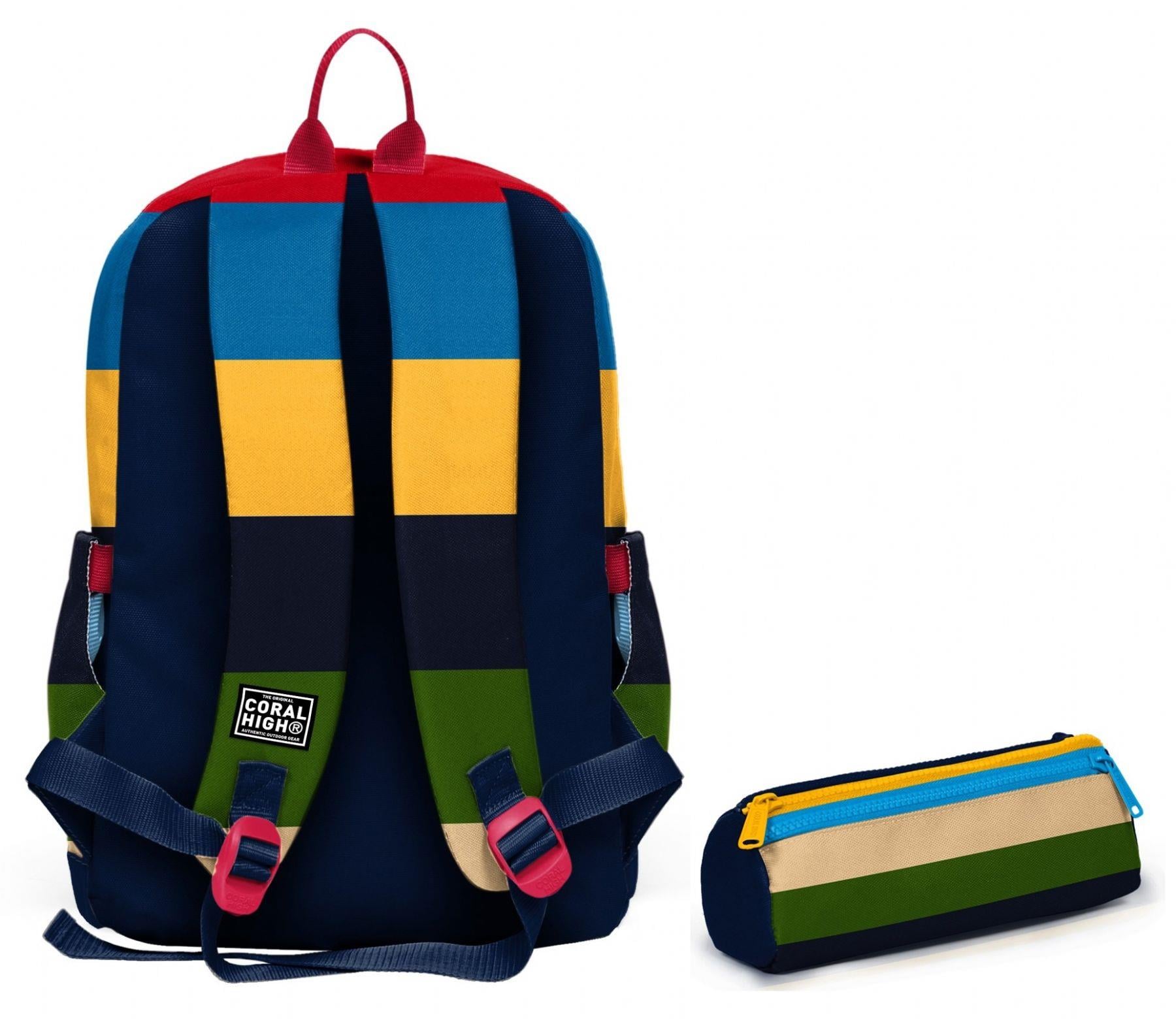 Coral High Okul Sırt Çantası ve Kalemlik Seti - Çok Renkli Çizgi Desenli Erkek Çocuk SETYGN33212C