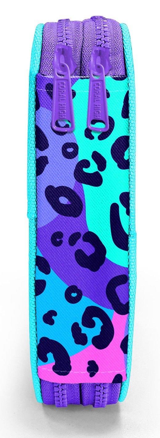 Coral High Organizer İki Katlı Kalem Çantası - Mor Yeşil Leopar, Kız Çocuk/Kadın, Mor Yeşil Leopar 11132