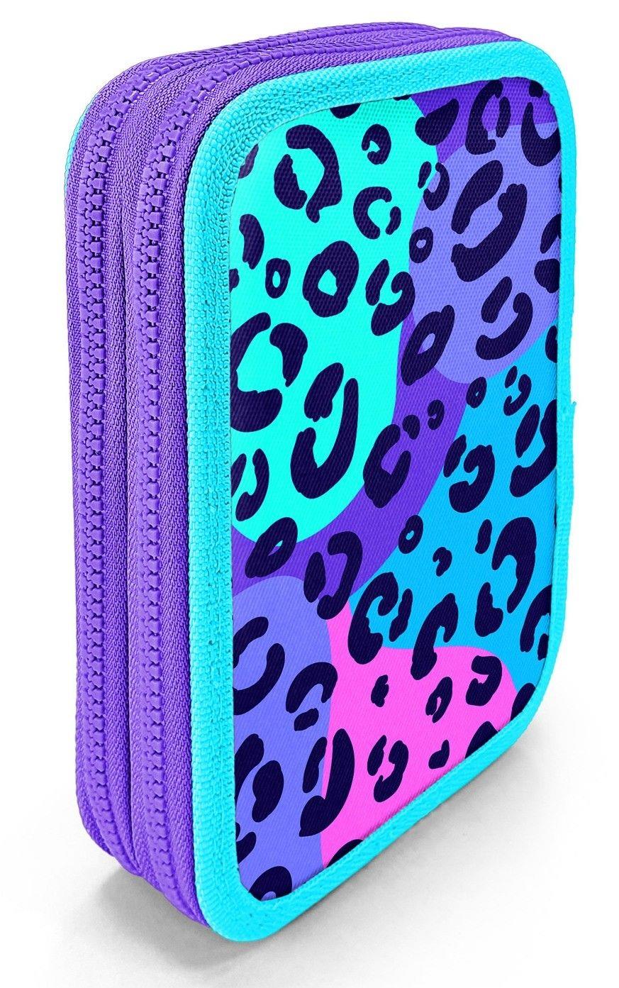 Coral High Organizer İki Katlı Kalem Çantası - Mor Yeşil Leopar, Kız Çocuk/Kadın, Mor Yeşil Leopar 11132