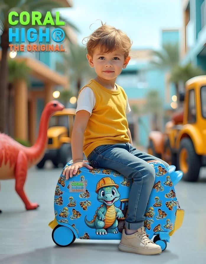 Coral High Otur-Çek Erkek Çocuk Valizi - Mavi Sarı Dinazor - 16362