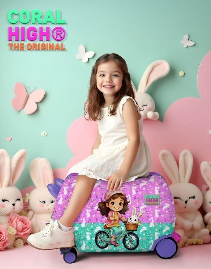 Coral High Otur-Çek Kız Çocuk Valizi - Mor Pembe Bisikletli Kız - 16356