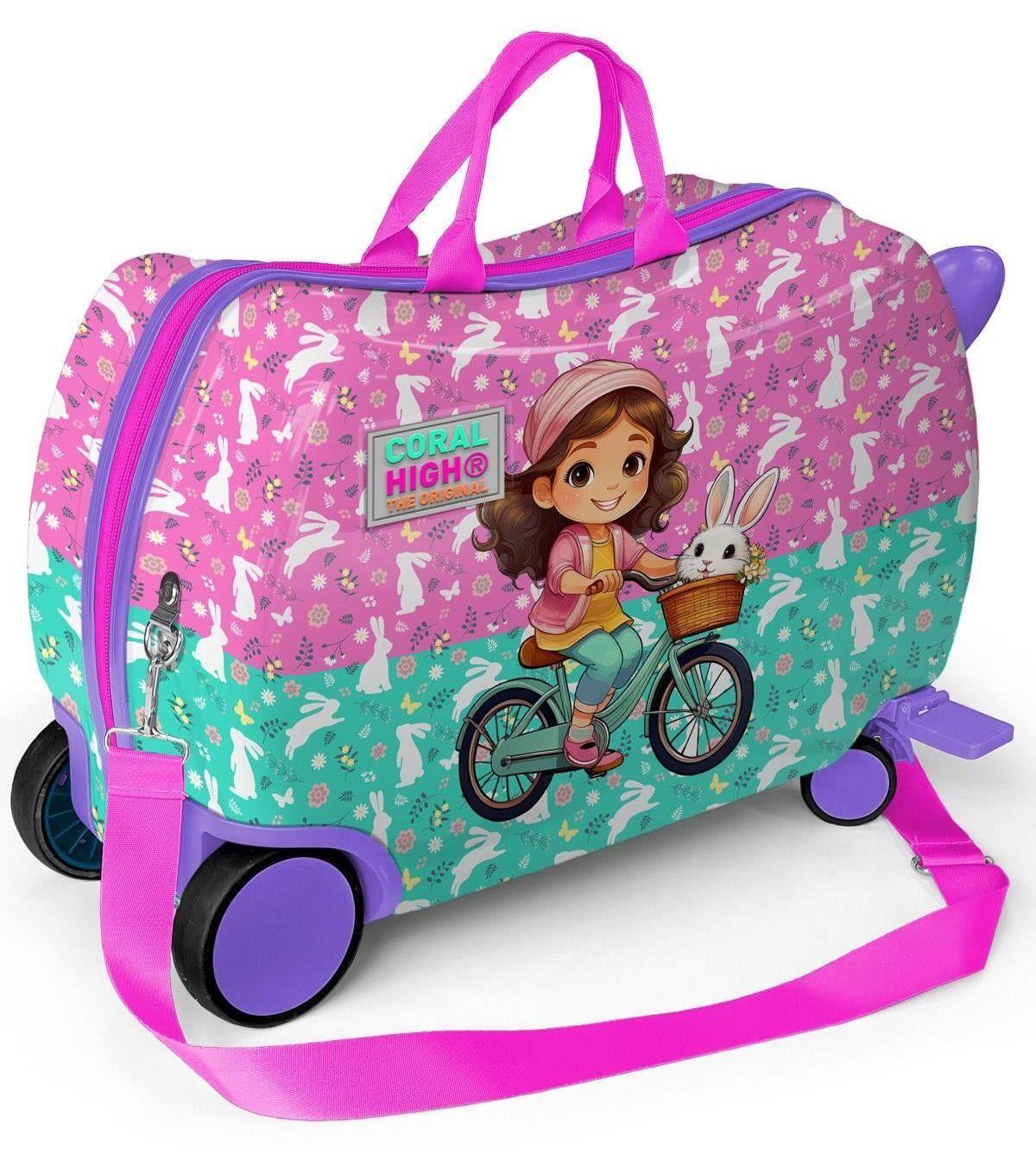 Coral High Otur-Çek Kız Çocuk Valizi - Mor Pembe Bisikletli Kız - 16356