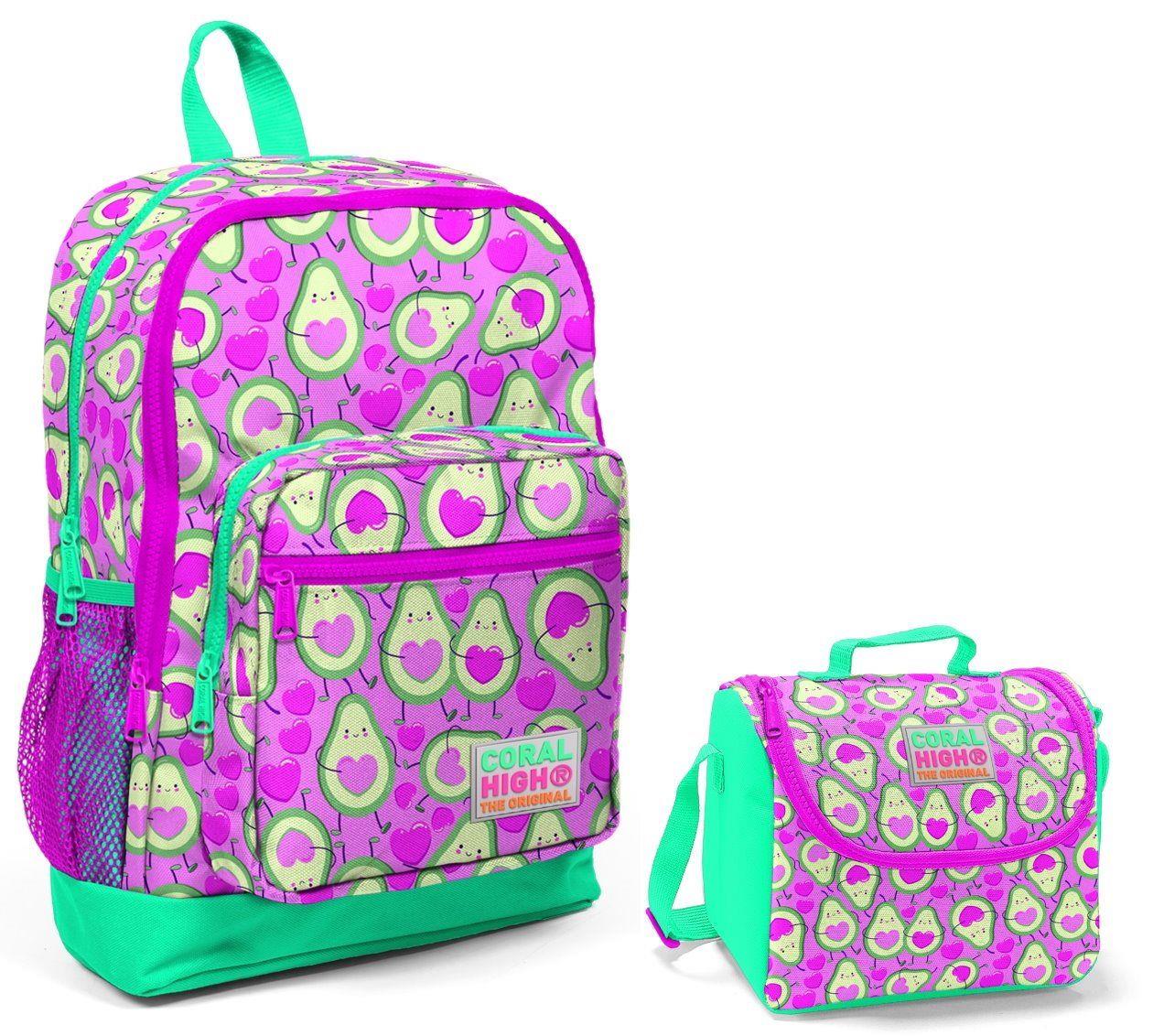 Coral High Pembe Avakado Baskılı İlkokul Çantası ve Beslenme Seti - Kız