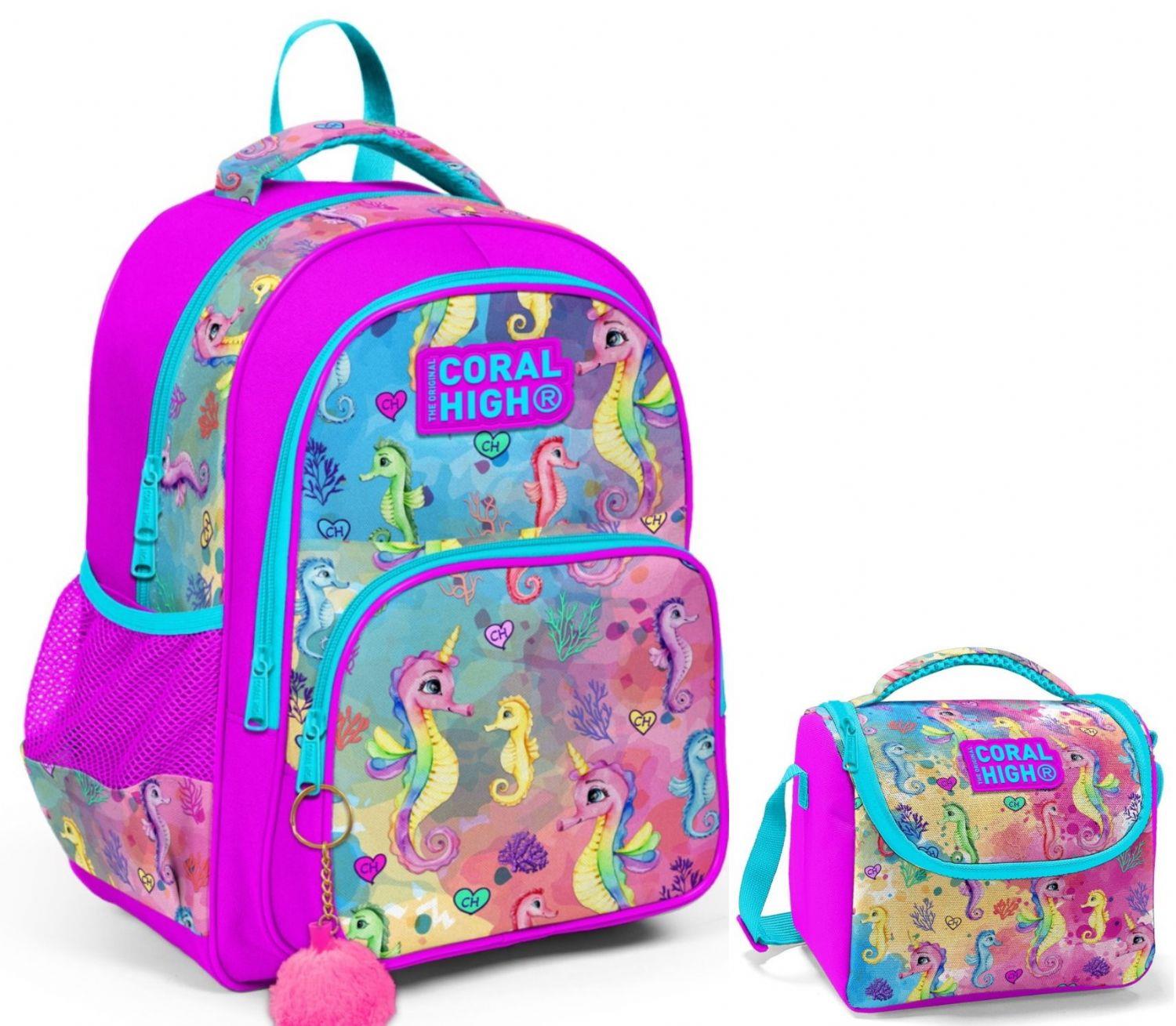Coral High Pembe Denizatı Kız Çocuk İlkokul Çantası ve Beslenme Çantası Seti