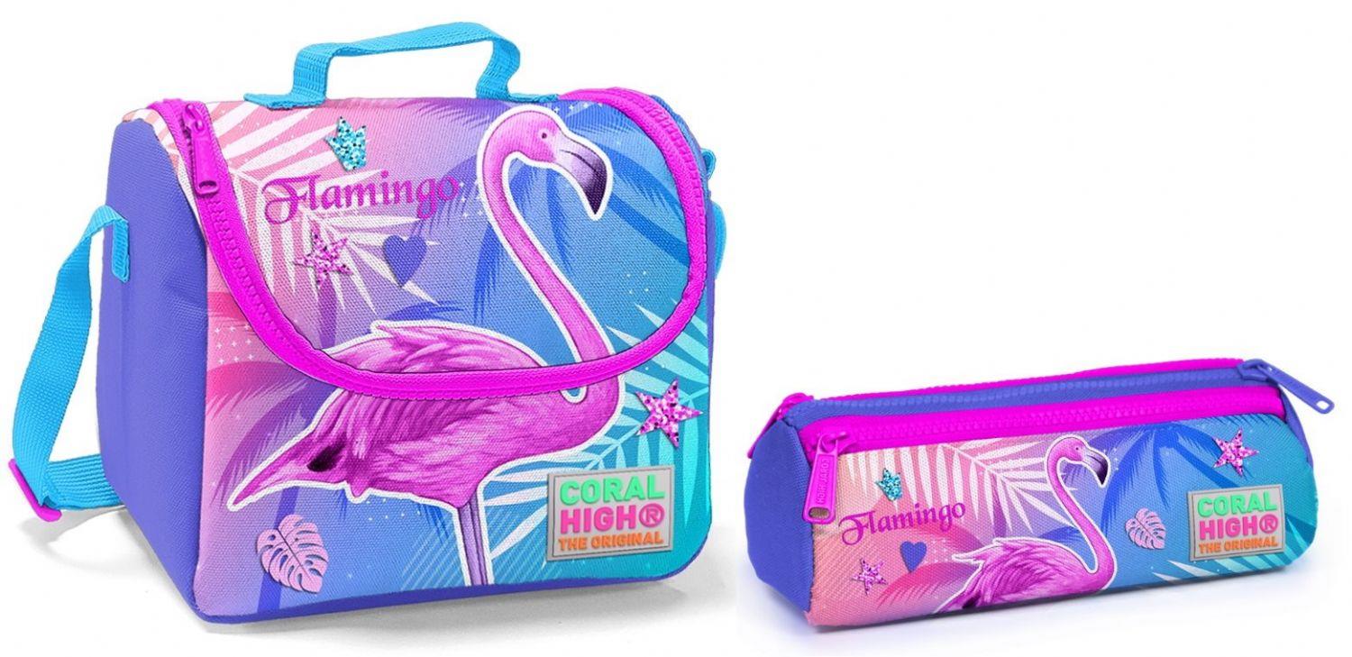 Coral High Pembe Flamingo Kız Çocuk Beslenme Çantası ve Kalemlik Seti - Thermo