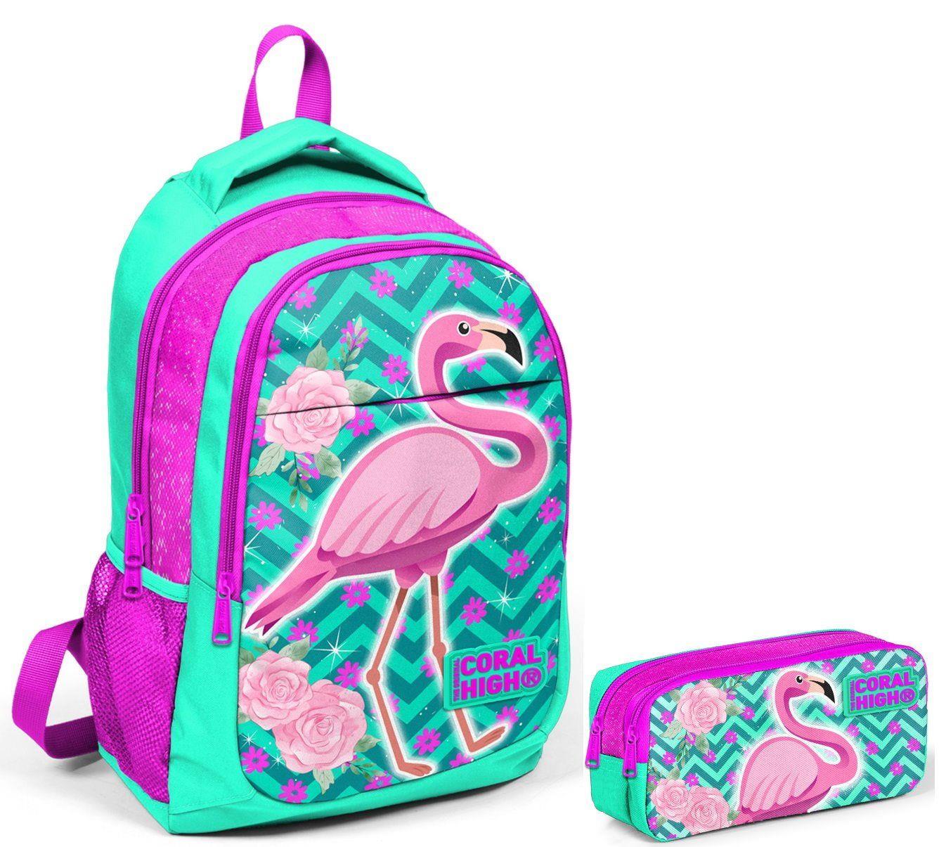 Coral High Pembe Flamingo Kız Çocuk İlkokul Çantası ve Kalemlik Seti