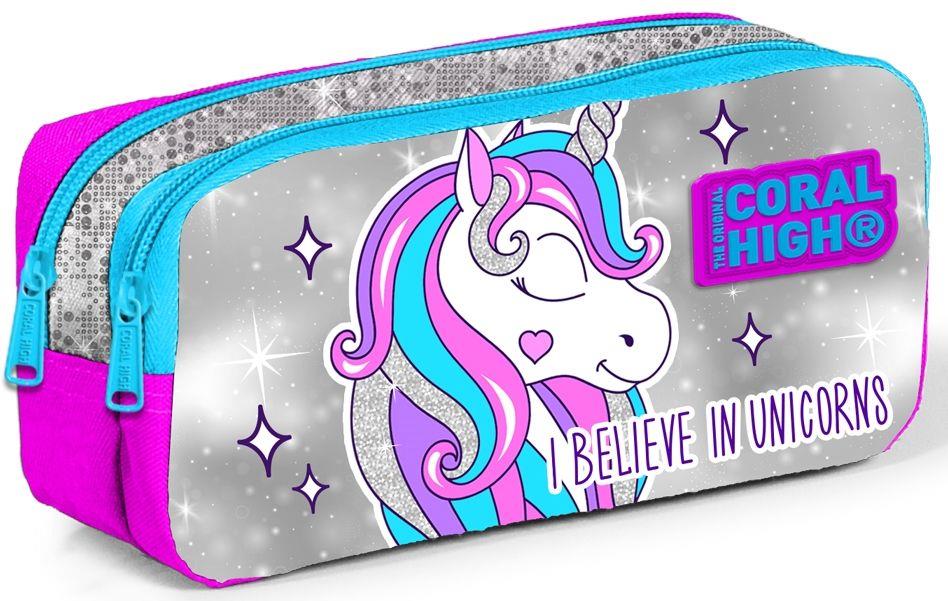 Coral High Pembe Gri Unicorn Kız Çocuk İlkokul Çanta Seti - Sırt Çantası+Beslenme+Kalemlik