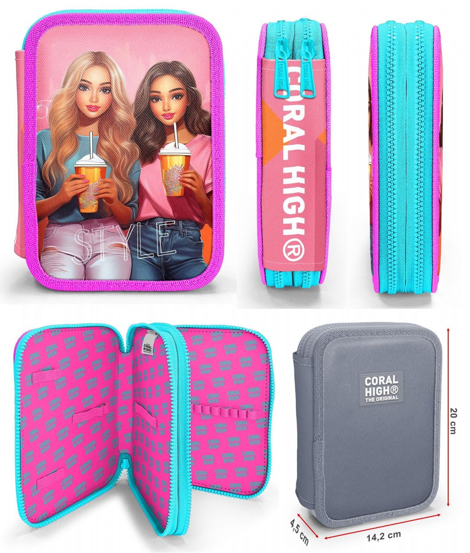 Coral High Pembe Kırmızı Fashion Girl Kız Çocuk Okul Çantası ve Organizer Kalemlik Seti 23669+11141