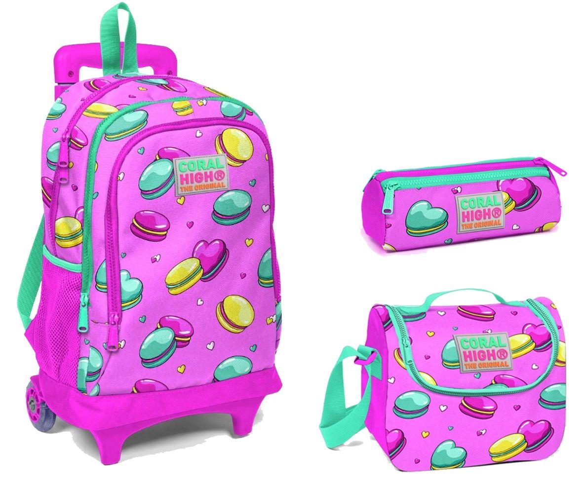 Coral High Pembe Kurabiyeler Çekçek Tekerlekli Okul Çanta Seti - Kız