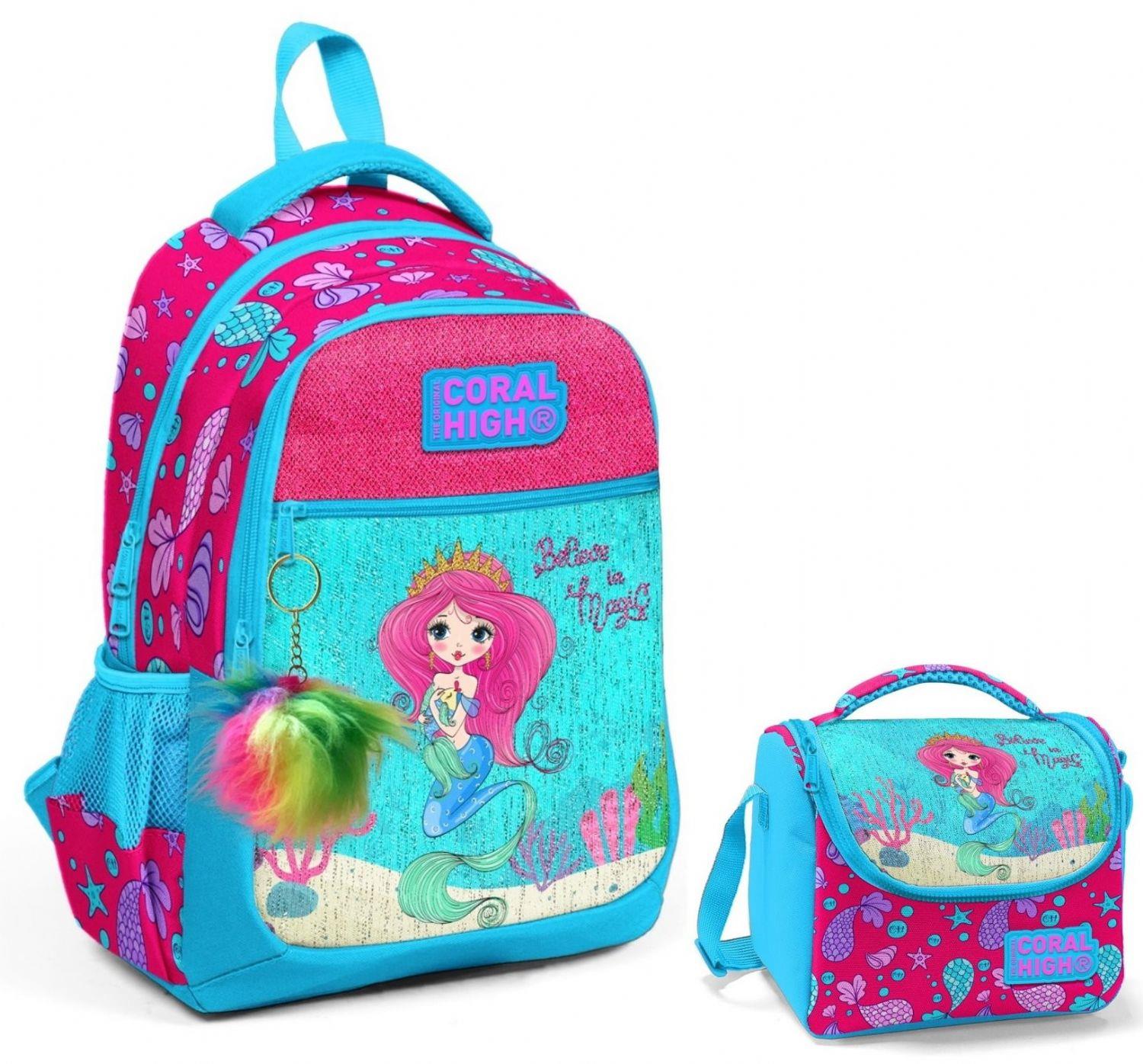 Coral High Pembe Mavi Deniz Kızı Okul Sırt ve Beslenme Çantası Seti - Kız Çocuk