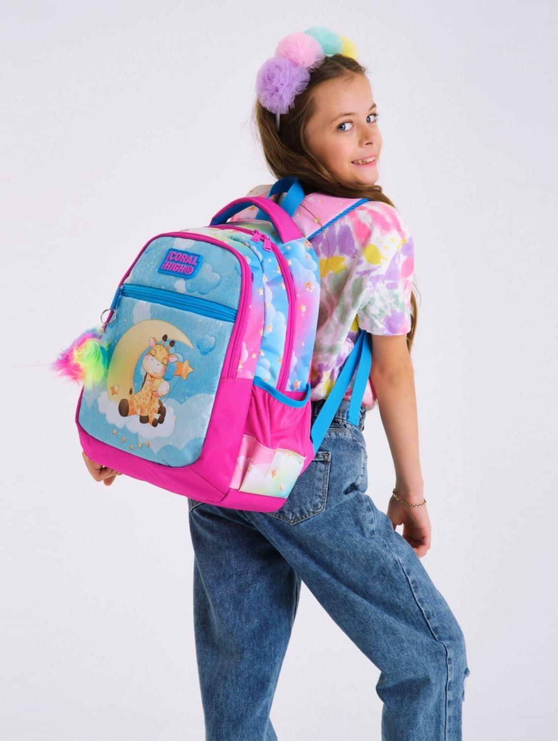 Coral High Pembe Mavi Zürafa İlkokul Sırt Çantası ve Kalemlik Seti