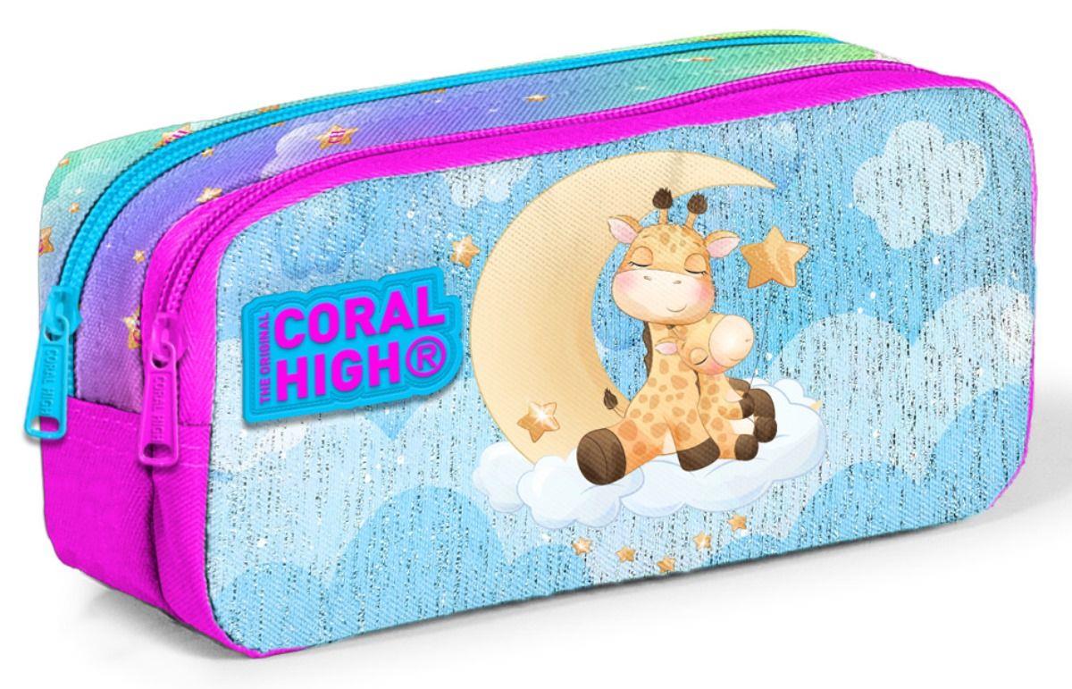 Coral High Pembe Mavi Zürafa İlkokul Sırt Çantası ve Kalemlik Seti
