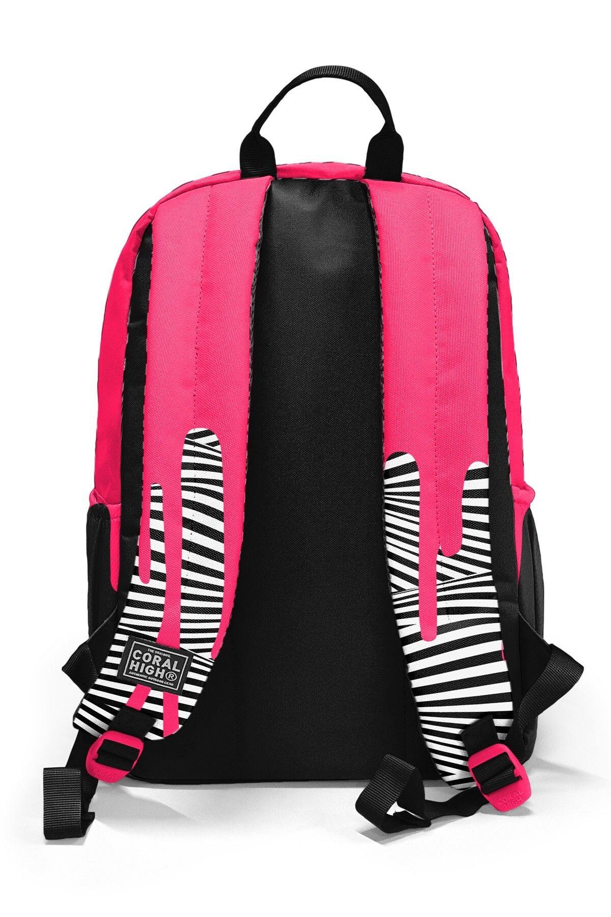 Coral High Pembe Siyah Beyaz Desenli 3'lü Okul Çanta Seti SET0123678 - Kız