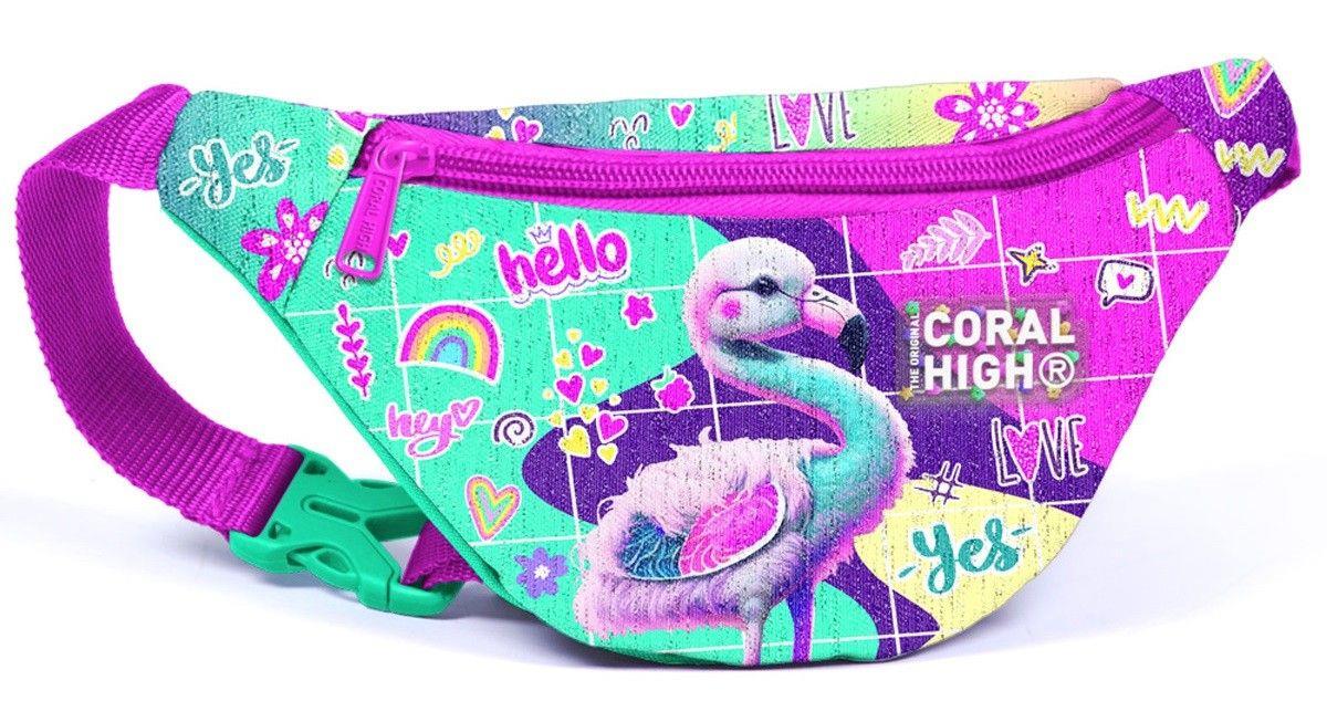 Coral High Pembe Su Yeşili Flamingo Desenli Kız Çocuk Okul Beslenme Kalemlik ve Bel Çantası Seti - İlkokul İçin Uygun